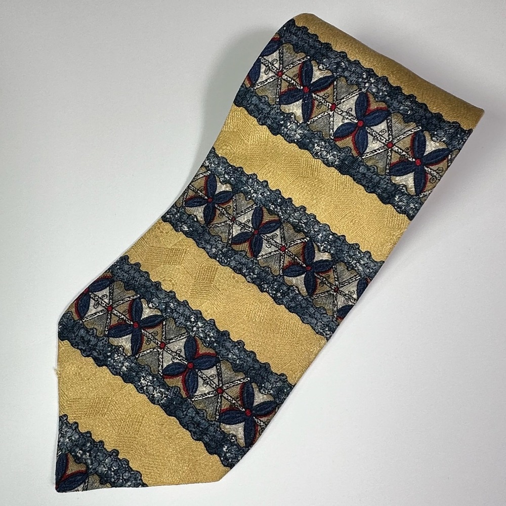 REPP LTD All Silk Men's Tie Yellow Blue Floral Pattern